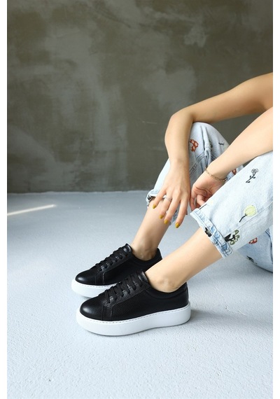Julia Siyah Hakiki Deri Kadın Sneaker-Siyah