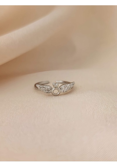 Kanat Melek Tektaş Model Eklem Kıkırdak Kemik Ayarlanabilir Gümüş Renkli Yüzük Silver