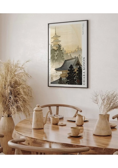 Çerçevesiz Poster Ohara Koson Pagoda Ve Gökkuşağı