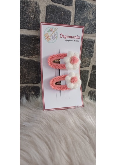 Çıtçıtlı Papatya Toka- Örgü Çiçek Toka Pembe