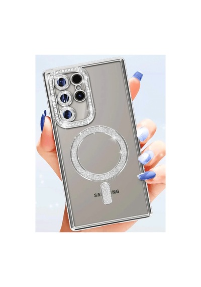 Samsung Galaxy  Uyumlu S25 Ultra Kılıf Joke Simli Magneticsafe Kılıf - Derin Mor