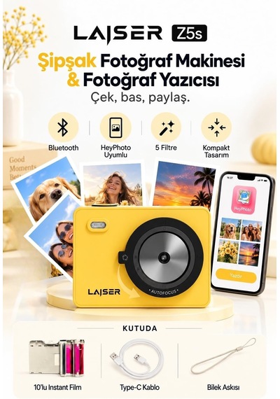 Z5s İnstant Kamera Ve Fotoğraf Yazıcısı - Şipşak Fotoğraf Makinesi-yellow