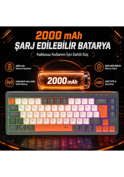 Lecoo GK680 Üç Modlu RGB Aydınlatmalı 68 Tuş Türkçe Q Membran Gaming Klavye