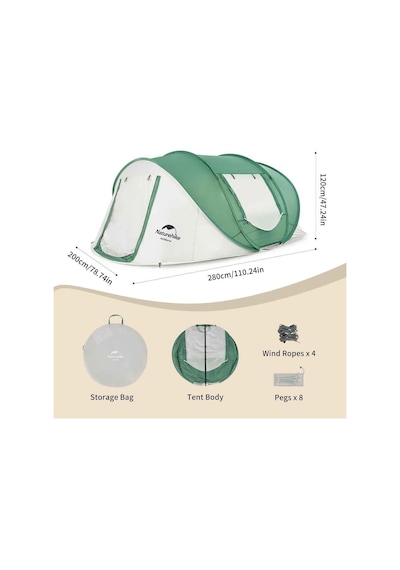 Naturehike 3-4 Kişilik Pop-up Otomatik Kurulum Kamp Çadırı Green Yeşil
