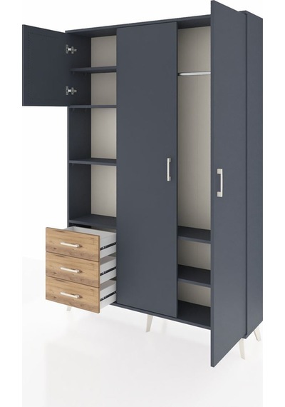 Arges Dolap 6 Raflı 3 Çekmeceli Tek Askılı 132x30x195 Antrasit-antrasit/çam Antrasıt/atlas Çam Arges Dolap 6 Raflı 3 Çekmeceli Tek Askılı 132x30x195 Antrasit-antrasit/çam Antrasıt/atlas Çam