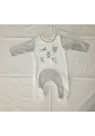 Egişbaby Hayvan Nakışlı Bebek Tulum Beyaz - Gri