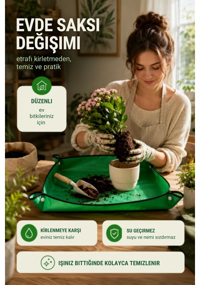 Bitki Saksı Değişim Matı 50x50 Cm Su Geçirmez Çıtçıtlı Çiçek Toprak Değiştirme Örtüsü
