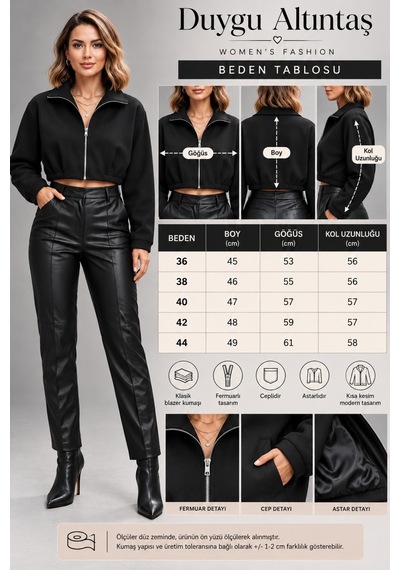 Duygu Altıntaş Kadın Kısa Blazer Ceket Fermuarlı, Astarlı Ve Cepli Siyah - 939583421 Siyah - 939583421 Siyah Duygu Altıntaş Kadın Kısa Blazer Ceket Fermuarlı, Astarlı Ve Cepli Siyah - 939583421 Siyah - 939583421 Siyah