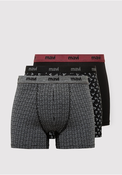 Mavi - 3lü Siyah Baskılı Boxer 0912225-900 Siyah