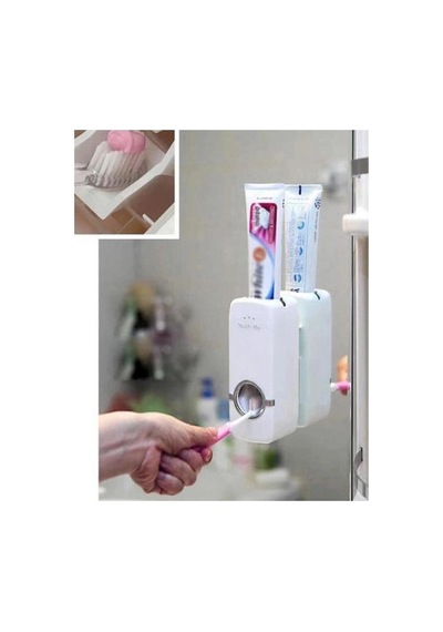 5'li Diş Fırçalık Ve Otomatik Macun Sıkacağı Duvar Askılı Beyaz Pratik Banyo Seti