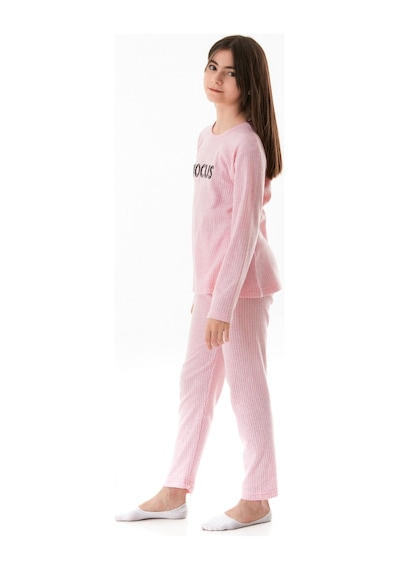 Focus Baskılı Kız Çocuk Pijama Takımı 25kcck726126245-pudra-1 Pudra-1 Pudra