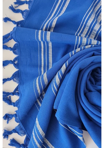 Saks Mavi Çizgili Havlu Peştemal 90x170cm - Plaj Havlusu - %100 Pamuk Saks Mavi