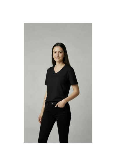 Lyvean V Yaka Regular Kısa Kollu Tshirt Siyah