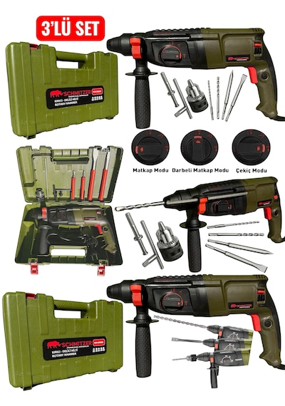 Schmıtzer 3'lü Set Sch-2603s Pro 850 W Sds Plus Metal Şanzuman Profesyonel Darbeli Matkap Kırıcı Delici 26mm Hilti