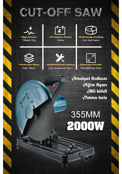 Assur ASR618 2000 W 355 MM Profil Metal Kesme Mavi