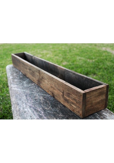 Ahşap Aranjman Sukulent Dekoratif Uzun Ince Saksı Long Eskitme 50x5x5 Koyu Renk