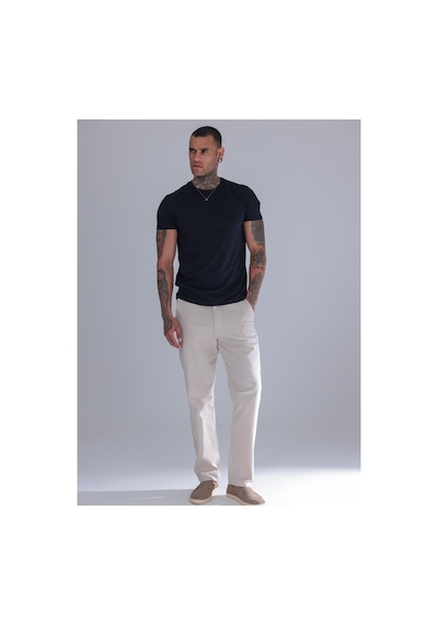 Blayn Jeans Erkek Siyah Keten Pantolon Beli Lastikli Rahat Kalıp Yazlık Boru Paça Günlük Pantolon Krem