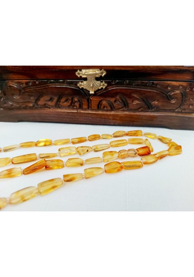 Kehribar Yetişkin Kolye 70 Cm Uzunluğunda-15.8 Gr Sarı - Turuncu