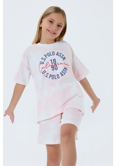 U.S. Polo Assn. Kız Çocuk Şort Takım, İki İplik, Pamuk / Cotton Coral