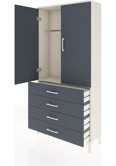 Arges Dolap Tek Raflı 4 Çekmeceli Tek Askılı 88x30x182 Aytaşı-antrasit Aytası