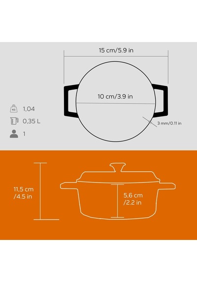 Ayrex Metal Döküm Mini Tencere, 10 Cm, 0.35 L Hacim, Turuncu Diğer