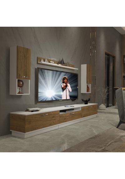 Decoraktiv Trendstyle 270da Mdf Tv Ünitesi Tv Sehpası - Beyaz Pera Beyaz - Meşe