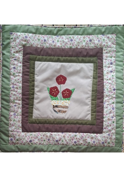 Poplin Pamuklu Kırkyama Patchwork Dekoratif Kırlent Kılıfı 45x45 Cm Açık Yeşil