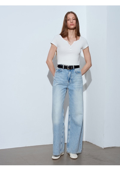 Dilvin 32688 %100 Pamuk Basic T-shirt-ekru