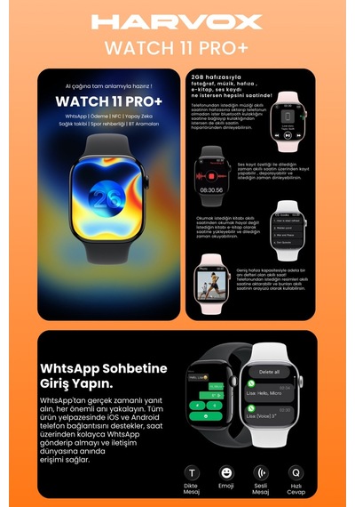 Harvox Watch 11 Pro+ Akıllı Saat Apple İphone Ve Android Tüm Telefonlara Uyumlu 46mm Turuncu