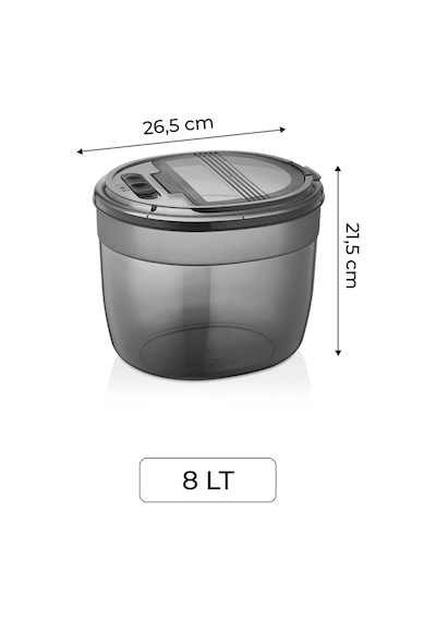 4'lü Büyük Boy Kilit Kapaklı Un Bakliyat Saklama Kabı - Saklama Seti 8 Litre Gri
