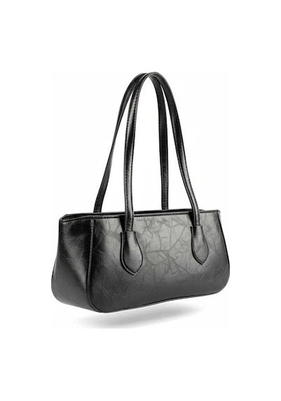 Lovelystore Kırışık Dokulu Fermuarlı Baget Kadın El Kol Ve Omuz Çantası 33x15 Siyah