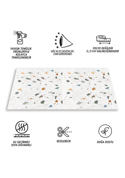 Kendinden Yapışkanlı Mermer Desenli Panel Renkli Terrazzo Desen 82x122 Cm 5 Adet 5 M2