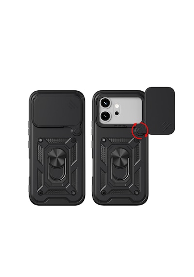 Honor 600 5g Kılıf Darbe Emici Yüzüklü Magnetik Standlı Kamera Korumalı Zore Sürgülü Vega Kapak Siyah