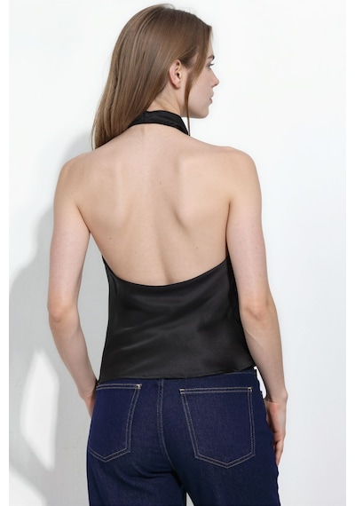 Hiccup Saten Halter Top Siyah