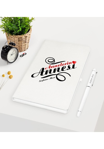 Kişiye Özel Annelerin Annesi Beyaz Defter Kalem Seti Beyaz