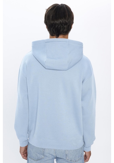 Tudors Unisex Oversize Geniş Kesim Pamuklu Yumuşak Dokulu İçi Polarlı Basic Mavi Kapüşonlu Sweatshirt-31462-mavi Mavi
