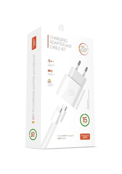 Powerway Rxs27 20w Type-c Şarj Adaptörü - Kablo Seti Apple 15 Pro-pro Max Uyumlu Standart