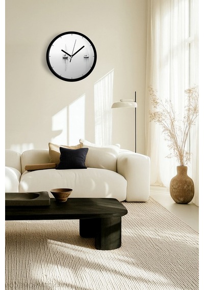 Yelkenli Modern Duvar Saati - 30cm - Önü Camlı Siyah Kasa - Sessiz Mekanizma-jh0326 Siyah