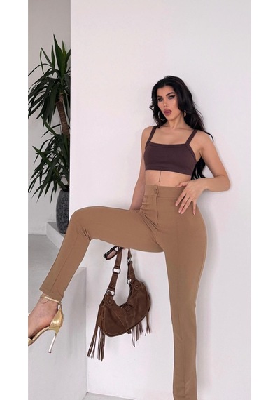 Paw Garage Kadın Diane Yüksek Bel Toparlayıcı Likralı Dar Paça Çimalı Kumaş Pantolon Vizon Paw Garage Kadın Diane Yüksek Bel Toparlayıcı Likralı Dar Paça Çimalı Kumaş Pantolon Vizon