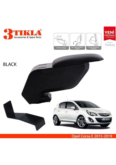 Opel Corsa E 2015-2018 Delmesiz Çelik Ayaklı Siyah Kolçak Kol Dayama