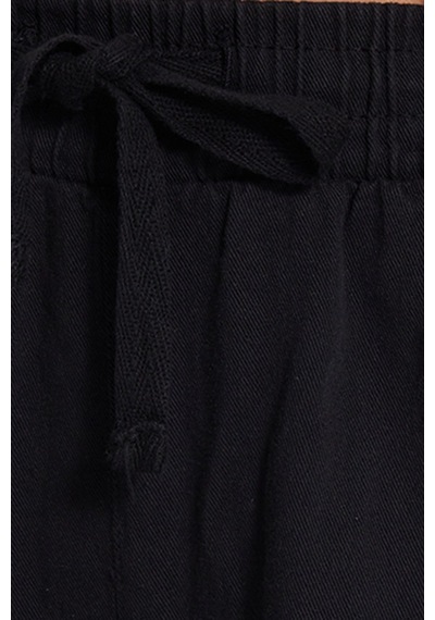 Tudors Kadın Relax Fit Rahat Kesim %100 Pamuk Beli Bağcıklı Lastikli Çift Cepli Siyah Pantolon-50600