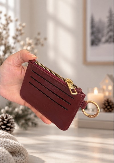 Elpida Bags Kadın Anahtarlıklı Fermuarlı Deri Görünümlü Kartlık Bordo