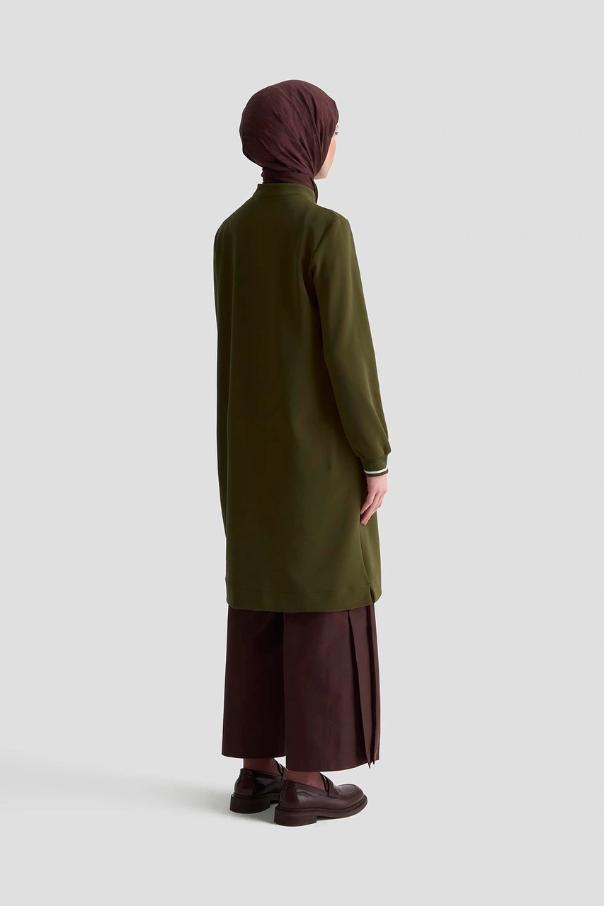 Armine Trend Kolları Ribanalı Yarım Fermuarlı Tunik Yağ Yeşili 25kt443 Yağ Yeşili