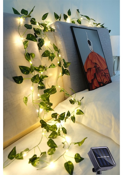 TechnoSmart Solar 50 Ledli Yeşil Yapay Yapraklı 5 Mt. Dekoratif Bahçe Aydınlatma Balkon Süsleme
