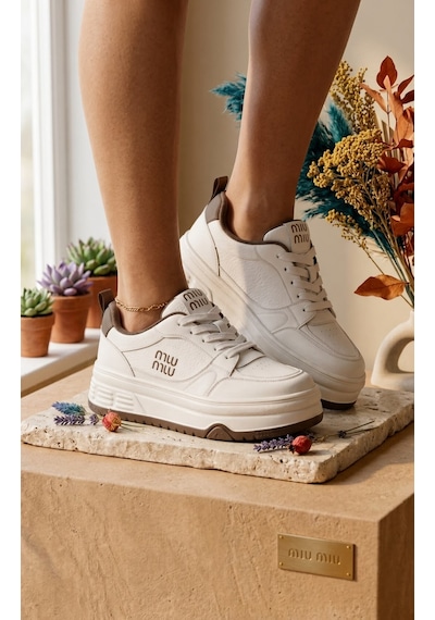 Mlu Mlu Kadın Kışlık Sneaker Su Geçirmez Kaydırmaz Ortopedik Yüksek Taban Beyaz Bej