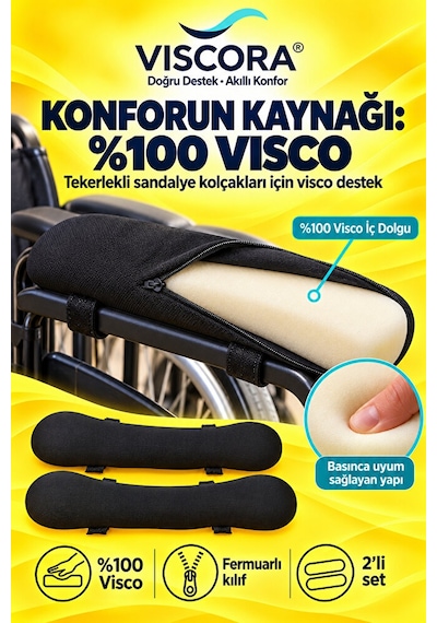 Visco Tekerlekli Sandalye Kolçak Destek Pedi 2 Li Cırtlı Dirsek Ve Bilek Destek Minderi