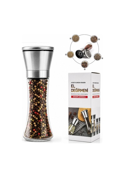 Hand Grınder Büyük Cam Hazneli - Krom Kaplama Pls.kapaklı Tuz - Baharat Öğütücü 5580