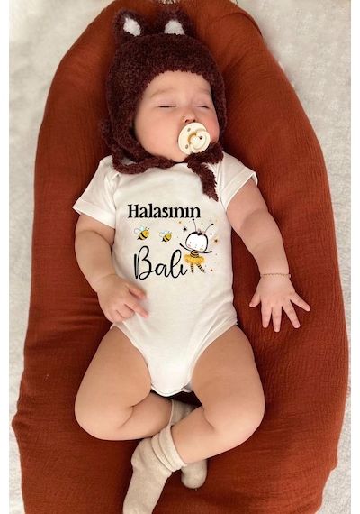 Bebeqon Halasının Balı Yazılı Bebek Zıbını Bbqnz021 Ekru