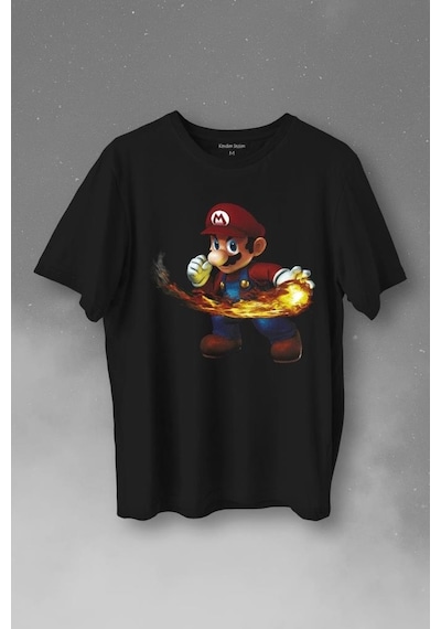 Ateş Çıkaran Super Mario Smash Bros Oyun Baskılı Tişört Unisex T-shirt 001