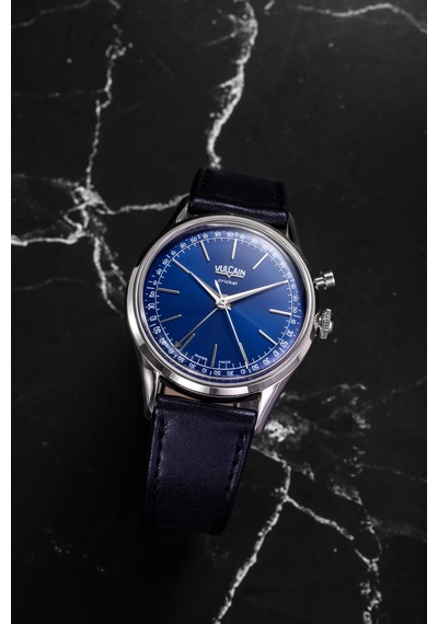 Vulcain Cricket President 39mm Blue - Sapphire Caseback Limitli Üretim Mekanik Alarm Erkek Kol Saati Metalik